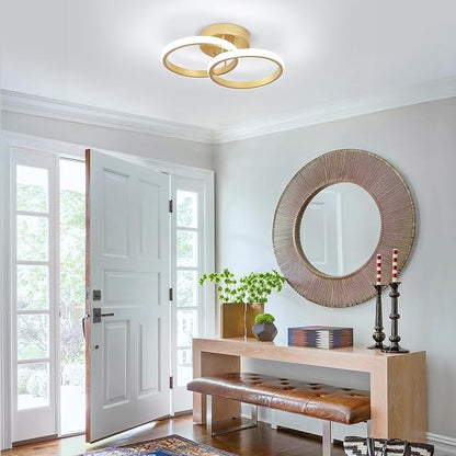 CANEOE Round Modern Led Ceiling Light Fixtures, 6000K Cool White Hallway Light Fixtures Ceiling, Bathroom Close to Ceiling Lights for Corridor Stair Aisle Lamps (Gold, 2 Packs)