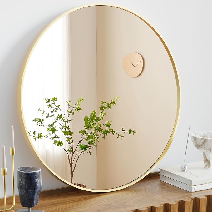 Sweetcrispy Round Bathroom Mirror for Over Sink, 28 Inch Vanity Wall Mirror | Matte Metal Frame, Home Decor Circle Mirrors for Bathroom, Entryway, Bedroom, Gold