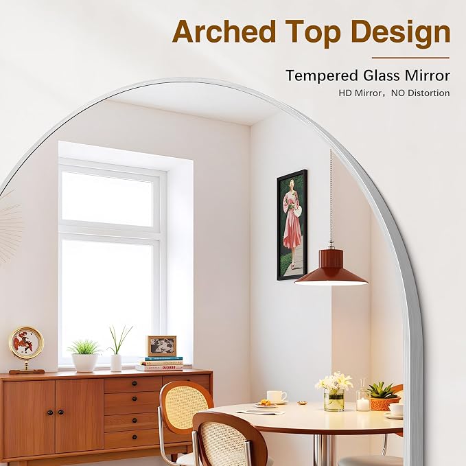 Arched Bathroom Mirror 16x24 Inch, Bathroom Mirror for Over Sink, Wall Mounted Vanity Mirror with Aluminum Frame & Tempered Glass, Ideal for Bedroom, Entryway, Living Room, Silver