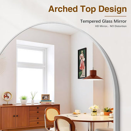 Arched Bathroom Mirror 16x24 Inch, Bathroom Mirror for Over Sink, Wall Mounted Vanity Mirror with Aluminum Frame & Tempered Glass, Ideal for Bedroom, Entryway, Living Room, Silver