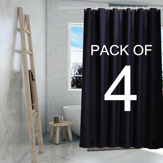 Black Shower Curtain Liner 4 Pack, 4G PEVA Shower Liner, Plastic Peva Waterproof Shower Curtains, 72x72 inch with Grommet Holes 3 Magnetic Weights