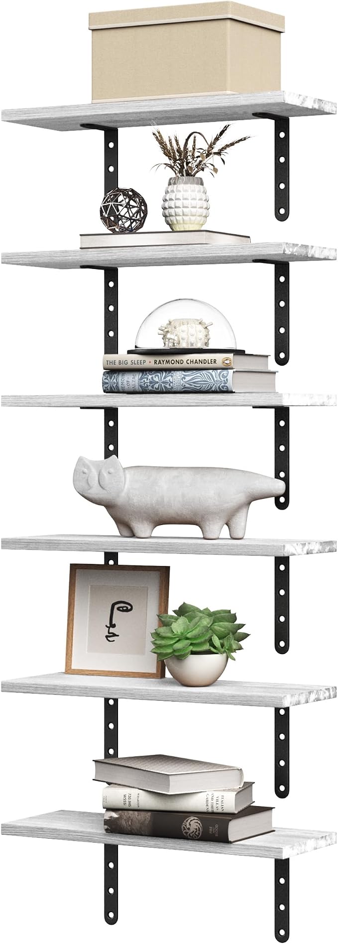 Lavish Home Floating Shelves - Set of 6 Shelves for Living Room, Kitchen, Bedroom, or Bathroom Decor - Wood Floating Shelves for Wall - Farmhouse Wall Décor (White)