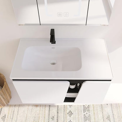 36 Inch Bathroom Vanity with Sink, 36" Floating Bathroom Vanity, Plywood Wooden Cabinet with Soft Close Doors, Modern Wall Mounted Cabinet Set, Ceramic Sink Included
