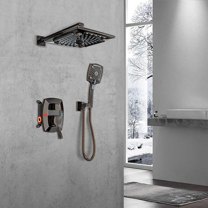 ELLO&ALLO Oil Rubber Bronze Bathroom Shower Faucet Set Mixing Valve and Trim Kit, Complete Shower System with Rough-in Valve