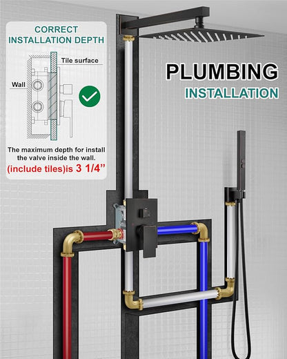 Shower Faucet Set Rainfall Shower System with Square Showerhead and Handle Set Fixture with 2 in 1 Function Handheld Sprayer Wall Mounted Trim Repair Kit Rough-in Valve 10 Inch Oil Rubbed Bronze