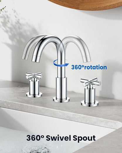 gotonovo 8’’ Widespread Bathroom Sink Faucet 3 Hole Polished Chrome | Bathroom Faucet Vanity,6-16’’ Sink,Basin,RV,Lavatory,2 Cross Handle,SUS304,360° Swivel Spout,24’’ cUPC Hose,Pop Up Drain