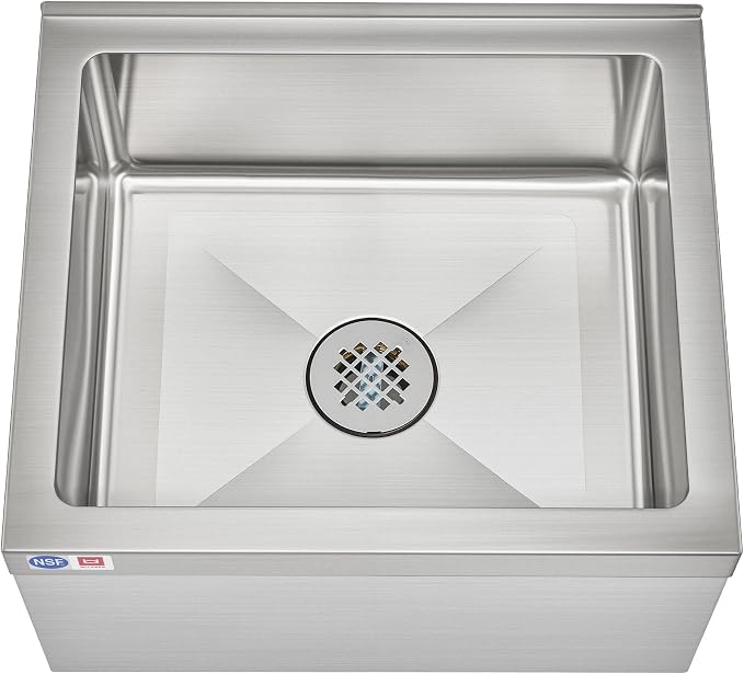 Commercial Mop Sink, 19x16x8 Inch 304 Stainless Steel Utility Sink with Strainer & X-Shaped Floor Guides for Kitchen Laundry Garage Pet Salon