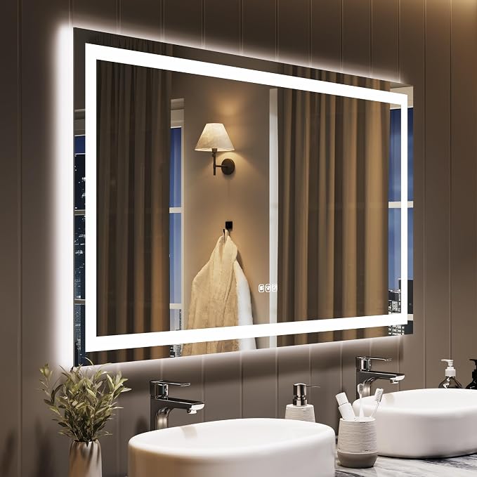 GarveeHome 45x30 LED Bathroom Mirror with Lights, Dimmable, Anti-Fog, Backlit + Front Lit, Lighted Bathroom Vanity Mirror for Wall, Memory Function, Shatter-Proof (Horizontal/Vertical)