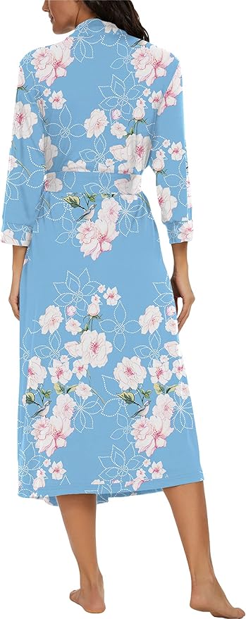 VINTATRE Women Kimono Robes Long Knit Bathrobe Lightweight Soft Knit Sleepwear V-neck Casual Ladies Loungewear