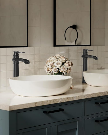 Matte Black Vessel Sink Faucet Brass Waterfall Bathroom Faucet Single Hole | with Pop Up Drain Assembly and Supply Hoses, Single Handle Tall Bathroom Faucets Lavatory Vanity Mixer Tap by BATHLAVISH