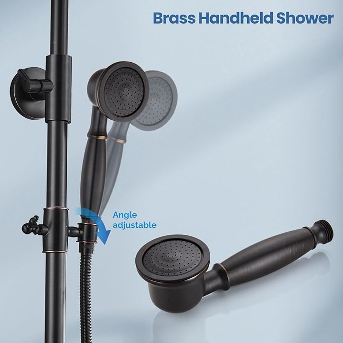 Airuida Exposed Shower System,8 Inch Rainfall Shower Head with Handheld Spray,Single Handle Wall Mount Shower Faucet Set,Solid Brass Dual Function Exposed Pipe Fixture for Bathroom,Oil Rubbed Bronze