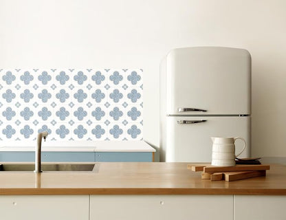 Peel & Stick Tile Stickers 12 PCS Self Adhesive Backsplash Decorative Wall Stickers for Kitchen Bathroom Tile Decals Waterproof & Removable 6" x 6" (Blue Flower)