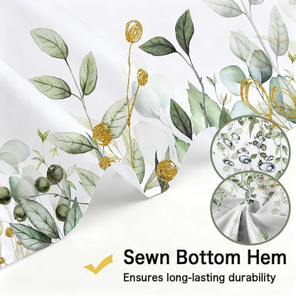 Sage Green Eucalyptus Leaves Shower Curtain, Watercolor Plants Foliage Floral Bathroom Curtains, Cottagecore Waterproof Botanical Fabric Cloth Shower Curtain Set with Hooks 72X72 Inch