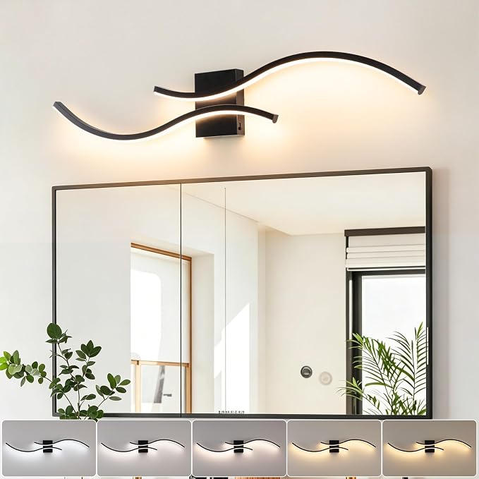 39in Bathroom Vanity Light Fixture, 34W 5CCT Dimmable Modern Led Bathroom Light Fixtures Over Mirror, Black LED Vanity Lighting Bar for Bathrooms (Black, 39inch)