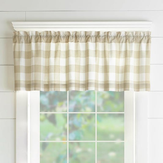 Farmhouse Living Buffalo Check Window Valance, Tan/White - 60" W x 15" L