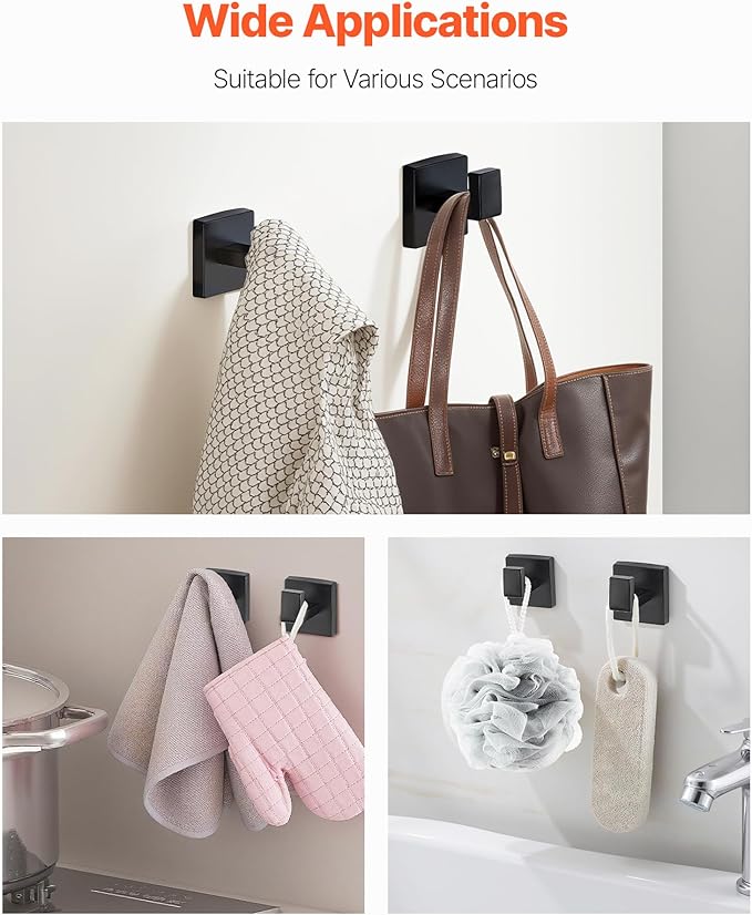 VEVOR Matte Black Bathroom Hardware Set, 5 Pieces Stainless Steel Bathroom Accessories Set, 24-inch Towel Bar, Towel Rack, 2 Robe Towel Hooks, Toilet Paper Holder, for Bath Room, Wall Mounted