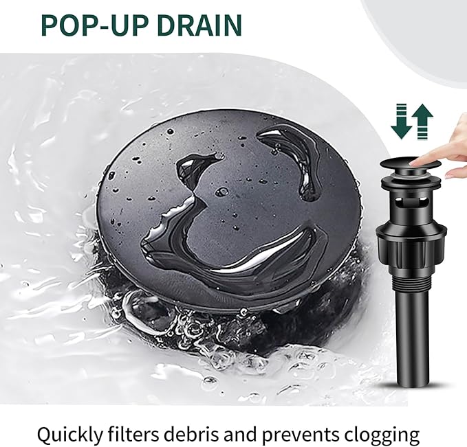 Black Bathroom Faucet Single Hole Single Handle 304 Stainless Steel Modern Sink Commercial RV Faucet with Pop-Up Waste for 1 or 3 Hole 4 Inch Vanity Bathroom Sinks