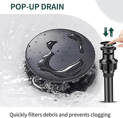 Black Bathroom Faucet Single Hole Single Handle 304 Stainless Steel Modern Sink Commercial RV Faucet with Pop-Up Waste for 1 or 3 Hole 4 Inch Vanity Bathroom Sinks