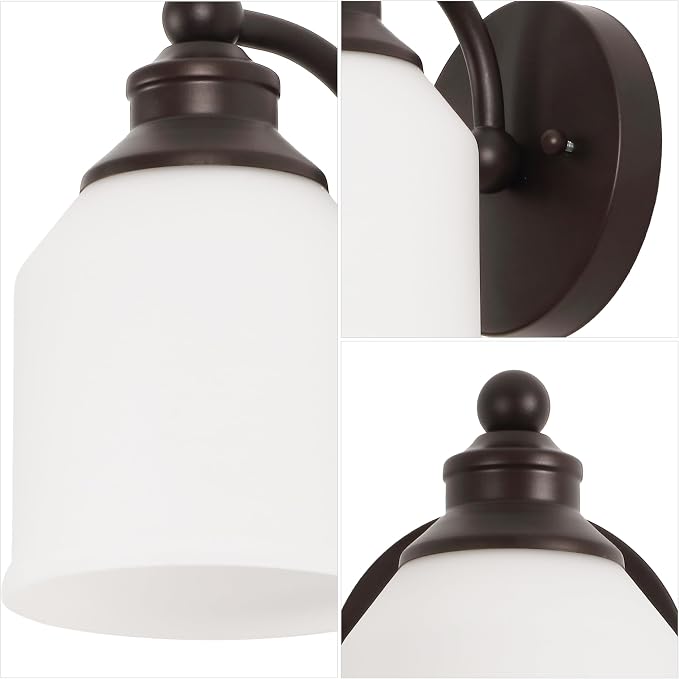 JONATHAN Y Lydia 1-Light Metal Vanity Wall Sconce 5.13", Oil Rubbed Bronze | Frosted White Glass Bell Shades, Dimmable Hardwired Damp Rated Bathroom Wall Sconce, Classic Style, LED Bulbs Included