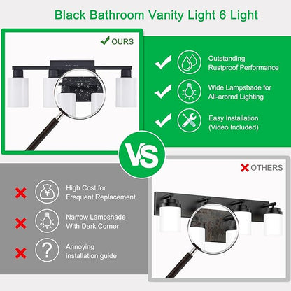 Black Bathroom Light Fixtures 4 Light Bathroom Vanity Light Matte Black Vanity Lights with Eye-Friendly Milky White Frosted Glass Shades E26 Socket (Bulbs Not Included)