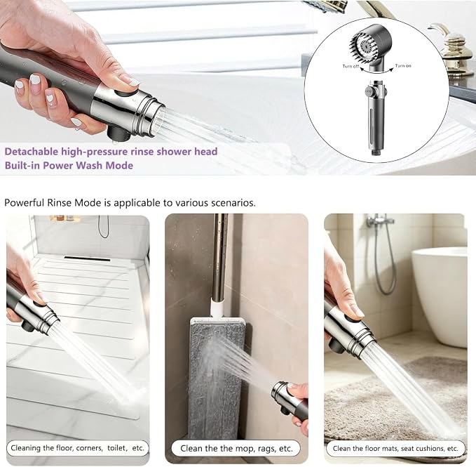 Ion High Pressure Filtered Shower Head with Handheld & Hose for Hard Water | 12 Filters Water Softener for Dry Skin & Hair, 4 Spray Modes, Pause Switch, Scalp Massager, 75" Hose, 2 Bracket | Kids & Pets