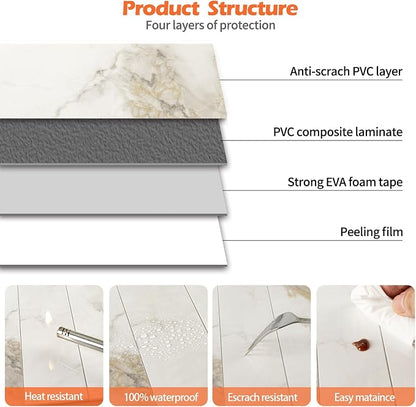 80-Piece Polished Marble Thick PVC Peel and Stick Backsplash, 2" x 8" Waterproof Subway Tile Peel and Stick Wall Tiles for Kitchen and Bathroom