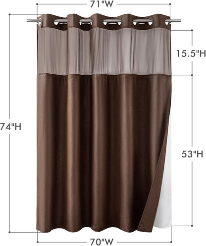 No Hook Shower Curtain with Snap-in Liner, Embossed Waffle Design Fabric Shower Curtain for Bathroom, Soft & Lightweight, 71x74, Chocolate