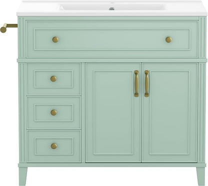 Bellemave 36" Bathroom Vanity with Sink, Bathroom vanities, Green Bathroom Vanity with Drawers, Sink Cabinet, Sage Green, 36Inch