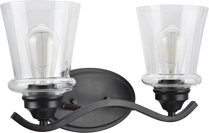 Aspen Creative 62116-2, Two-Light Metal Bathroom Vanity Wall Light Fixture, 15 1/2" Wide, Transitional Design in Oil Rubbed Bronze with Clear Glass Shade