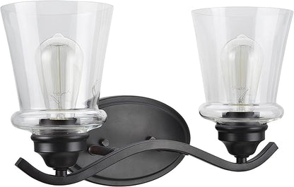 Aspen Creative 62116-2, Two-Light Metal Bathroom Vanity Wall Light Fixture, 15 1/2" Wide, Transitional Design in Oil Rubbed Bronze with Clear Glass Shade