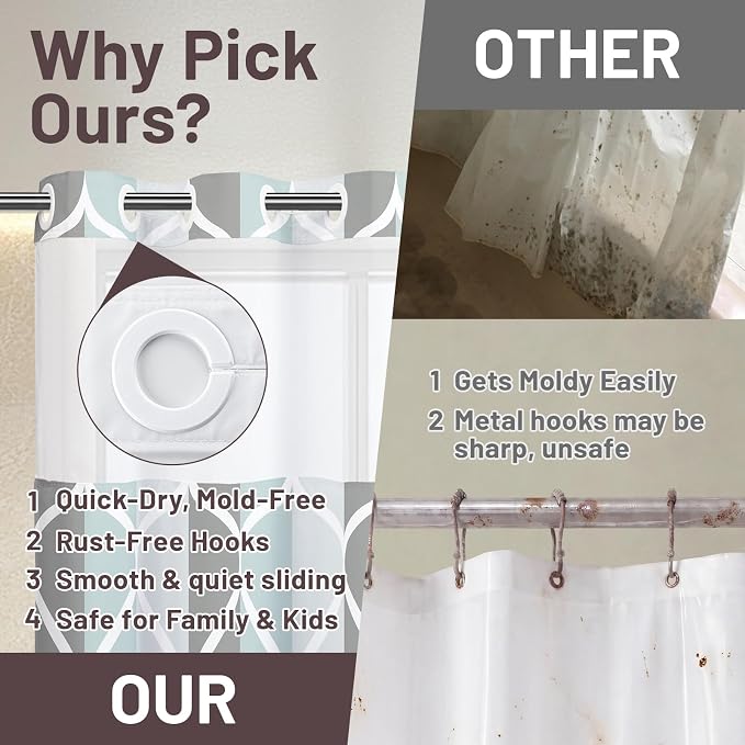 Gelbchu Gray No Hook Shower Curtain with Snap-in Liner, 54 x 80 Inch | Built-In Hooks, Mesh Top Window, Water-Repellent, Machine Washable, Quick Drying, Premium Polyester, Hotel Style, Modern