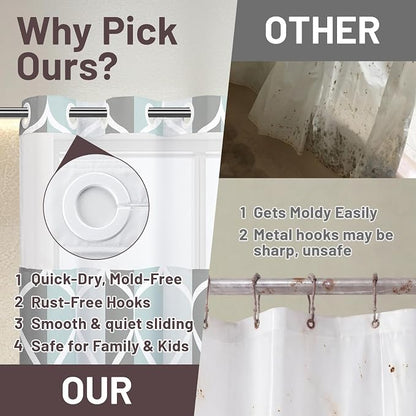 Gelbchu Gray No Hook Shower Curtain with Snap-in Liner, 36 x 74 Inch | Built-In Hooks, Mesh Top Window, Water-Repellent, Machine Washable, Quick Drying, Premium Polyester, Hotel Style, Modern