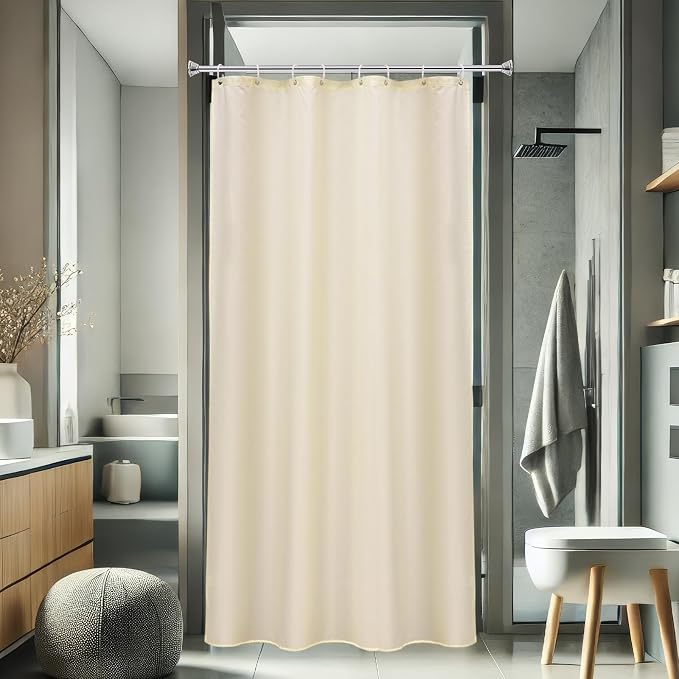 AooHome Fabric Polyester Shower Curtain, Small Size Bathroom Curtain for Hotel, Weighted Hem, Water Repellent, Beige, 48 x 72 Inch