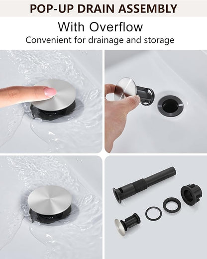 Midanya Bathroom Faucet with Waterfall Spout, Single Hole or 3-Hole Deck Mount, 304 Stainless Steel Sink Faucet with Pop-Up Drain, RV Vanity Compatible,Brushed Nickel