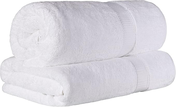 SUPERIOR Egyptian Cotton Pile Heavyweight Bath Sheet, 2 Piece Set, White | Highly Absorbent, Ultra Soft Luxury 800 GSM Towel Set for Bathroom, Shower, Hotel Essentials Oversize Plush Madeline Towels