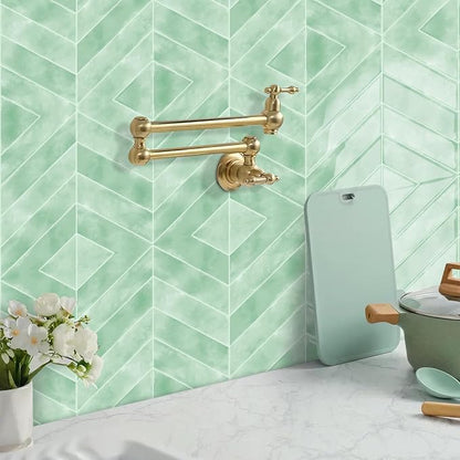 MORCART 10PCS 11.8"x11.8" Herringbone Peel and Stick Backsplash | Light Green, 3D Adhesive Waterproof Wall Tiles for Kitchen, Bathroom, Living Room, Laundry Room, Subway Tiles