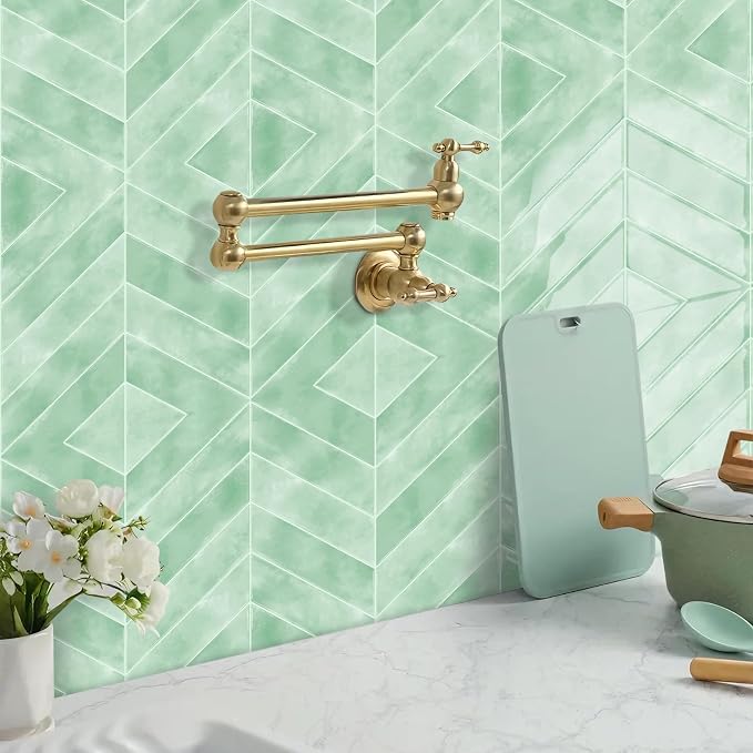 MORCART 20PCS 11.8"x11.8" Herringbone Peel and Stick Backsplash | Light Green, 3D Adhesive Waterproof Wall Tiles for Kitchen, Bathroom, Living Room, Laundry Room, Subway Tiles