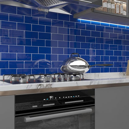 Glass Subway Tile 3 x 6 Inch Cobalt Blue for Kitchen Backsplash Bathroom Wall Pack of 32 Sheets