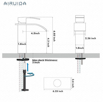 Airuida Matte Black Waterfall Bathroom Faucet, Single Handle Single Hole Bathroom Sink Faucet Deck Mount Mixer Tap with Deck Plate, Rv Lavatory Vanity Washbasin Faucet