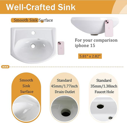 Malwee 18" Floating Bathroom Vanity with Sink, 18 Inch Wall Mounted Bathroom Cabinet Single Sink Combo, with 1 Soft Close Door and White Ceramic Basin Top for Small Space, Space-Saving Design (023-18)