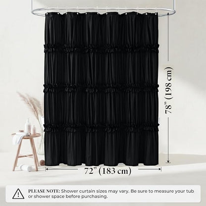 LIPA Boho Rustic Black Ruffle Shower Curtain 72x78 Inches | Farmhouse Shower Curtains for Bathroom,Water‑Resistant Fabric Shower Curtain,Bohemian Bathroom Decor