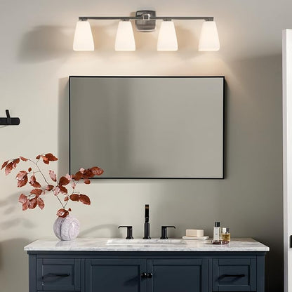 Kichler Marant 33.25" 4-Light Vanity Light with Opal Glass in Brushed Nickel, for Bathroom, Powder Room, Over a Mirror, (33.25" W x 9.5" H), 55217NI