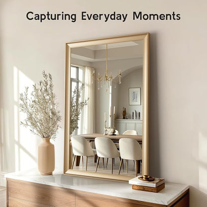 2 Pack Brushed Gold Bathroom Mirrors for Over Sink, 24x36 Inch | Champagne Gold Rectangle Vanity Mirror for Bedroom, Entryway, Living Room Decor, Aluminum Framed, Curved Wide Edge
