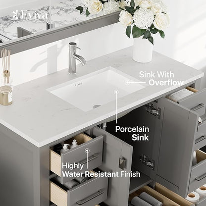 Eviva London 48 Gray Bathroom Vanity with Carrara Quartz Top
