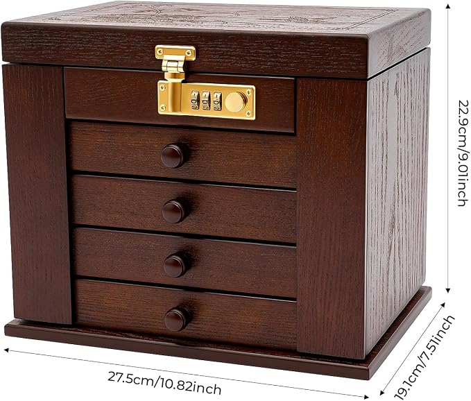 Extra Large 5 Layers Wooden Jewelry Box Jewelry Case Cabinet Armoire Ring Necklacel Gift Storage Box Organizer(5 Layers,Brown,Style 4)