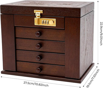 Extra Large 5 Layers Wooden Jewelry Box Jewelry Case Cabinet Armoire Ring Necklacel Gift Storage Box Organizer(5 Layers,Brown,Style 4)