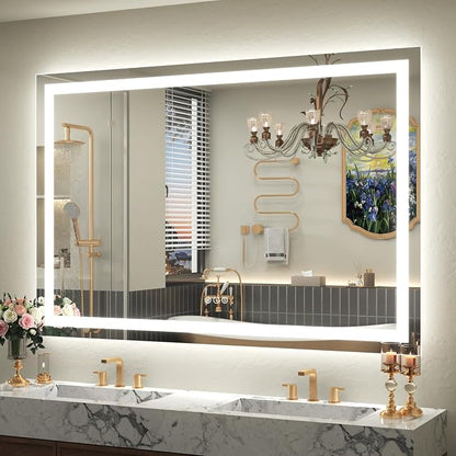 50x40 LED Lighted Bathroom Mirror for Vanity Wall | Front Light and Backlit, Anti-Fog, Memory, 3 Color, Tempered Glass, Dimmable, Rectangular, UL, Horizontal/ Vertical Mounted