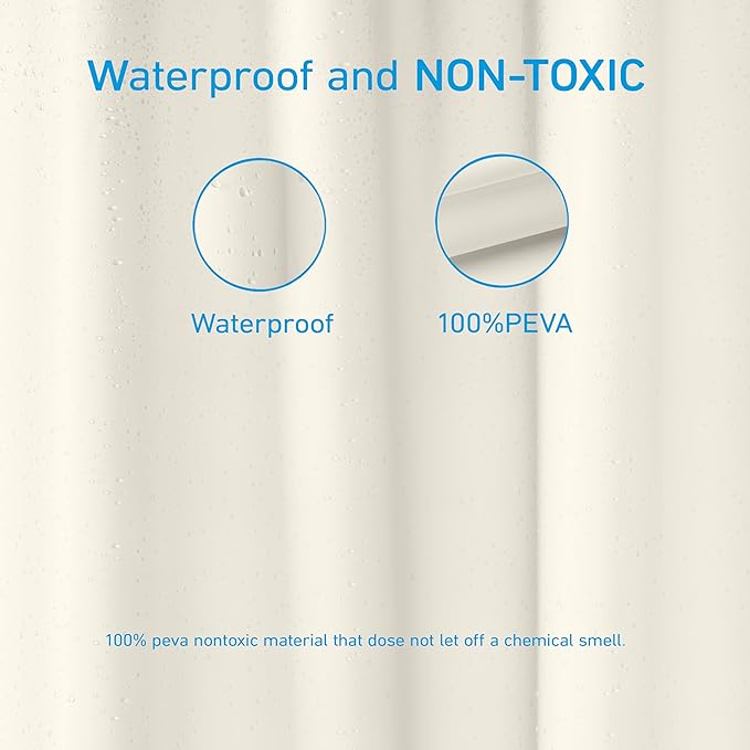 EHZNZIE Shower Curtain Liner Light Weight PEVA, Shower Liner 72x72 Inches, Waterproof, No Chemical Smell with 12 Rust Proof Metal Grommets for Bathroom Shower Curtain, Cream