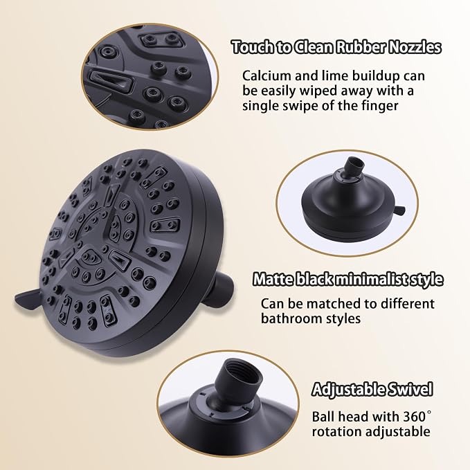 Matte Black 2 Handle Shower faucet Set, 8 Mode Shower Head Bathroom Shower Faucet Trim Kit with Rough-in Valve, Wall Mount