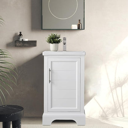 HOMEBEYOND 20 Inch Bathroom Vanity with Single Sink & Ceramic Top, Vanity Cabinet with Center Countertop Basin, Soft-Closing Doors, White